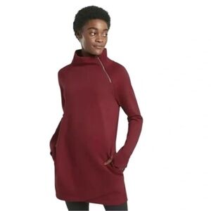 Athleta Cozy Karma Asym Sweatshirt Dress, Decadent Red, S